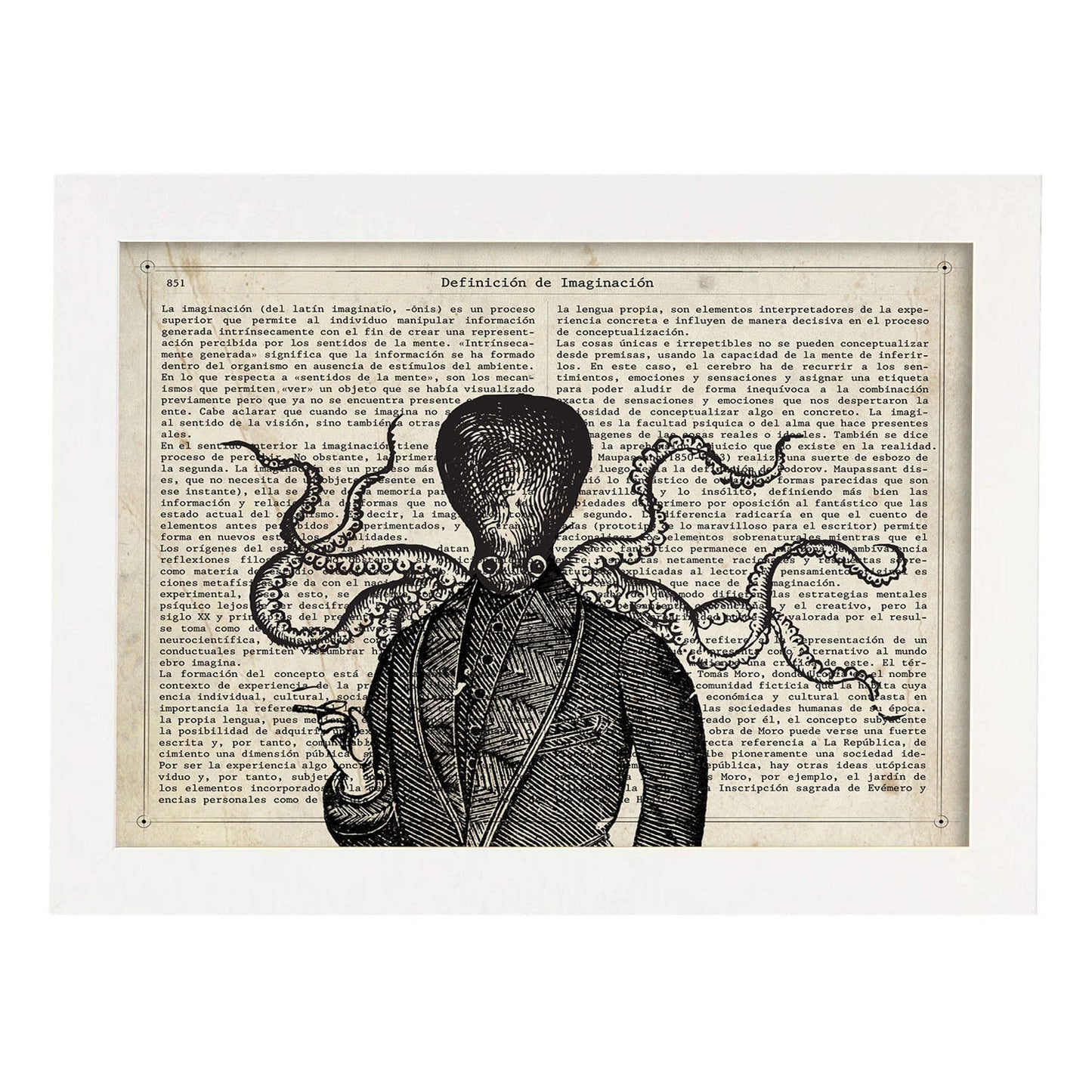Poster de Rasta Octopus con definición. Láminas de animales con texto y definición. Diseño de interiores basado en animales.-Artwork-Nacnic-A3-Marco Blanco-Nacnic Estudio SL