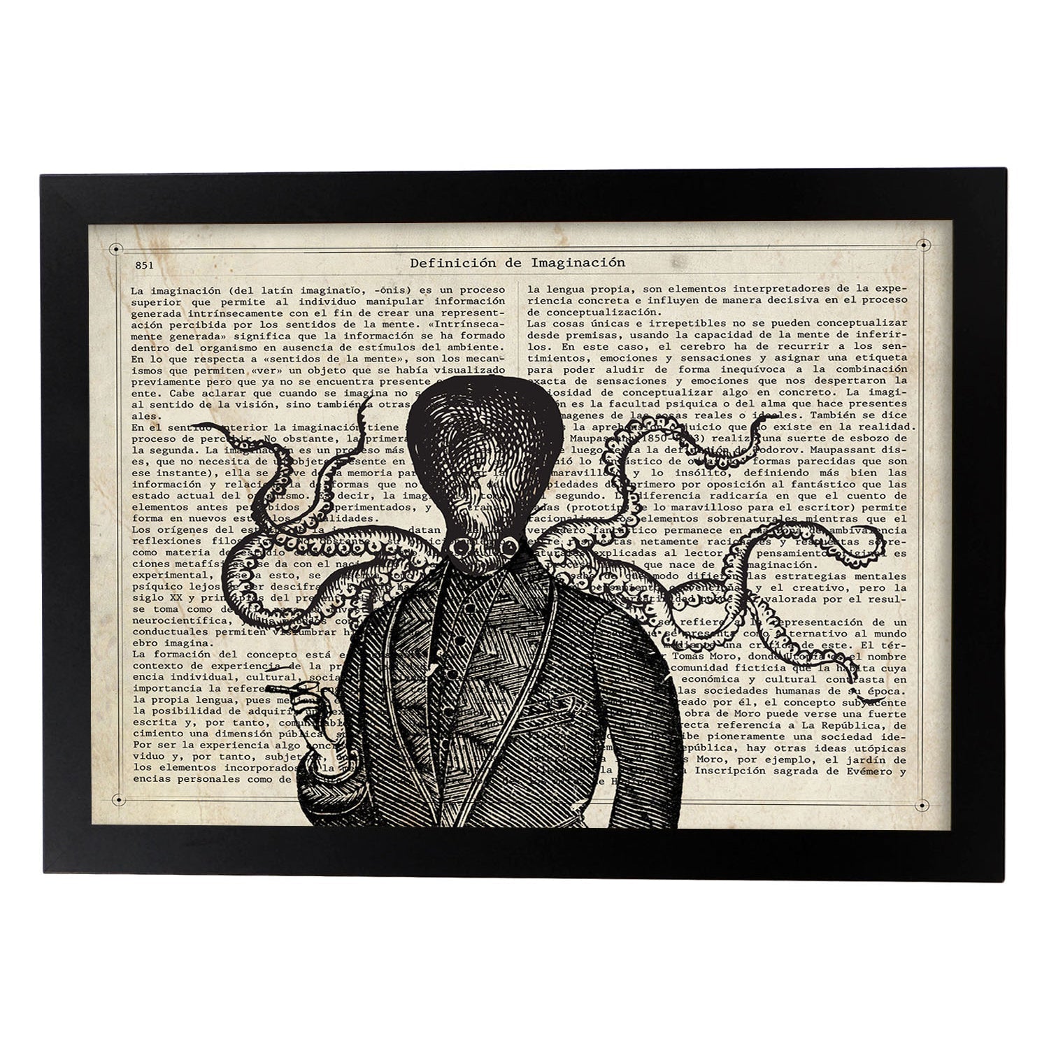 Poster de Rasta Octopus con definición. Láminas de animales con texto y definición. Diseño de interiores basado en animales.-Artwork-Nacnic-A4-Marco Negro-Nacnic Estudio SL