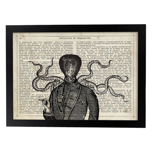 Poster de Rasta Octopus con definición. Láminas de animales con texto y definición. Diseño de interiores basado en animales.-Artwork-Nacnic-A4-Marco Negro-Nacnic Estudio SL