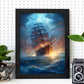 Póster de Galeón Fantasma con Rayos Azules Intensos