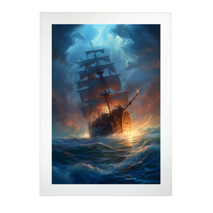 Póster de Galeón Fantasma con Rayos Azules Intensos