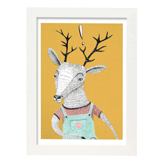 Poster de Reno mostaza. Lámina de animales coloridos.-Artwork-Nacnic-A4-Marco Blanco-Nacnic Estudio SL