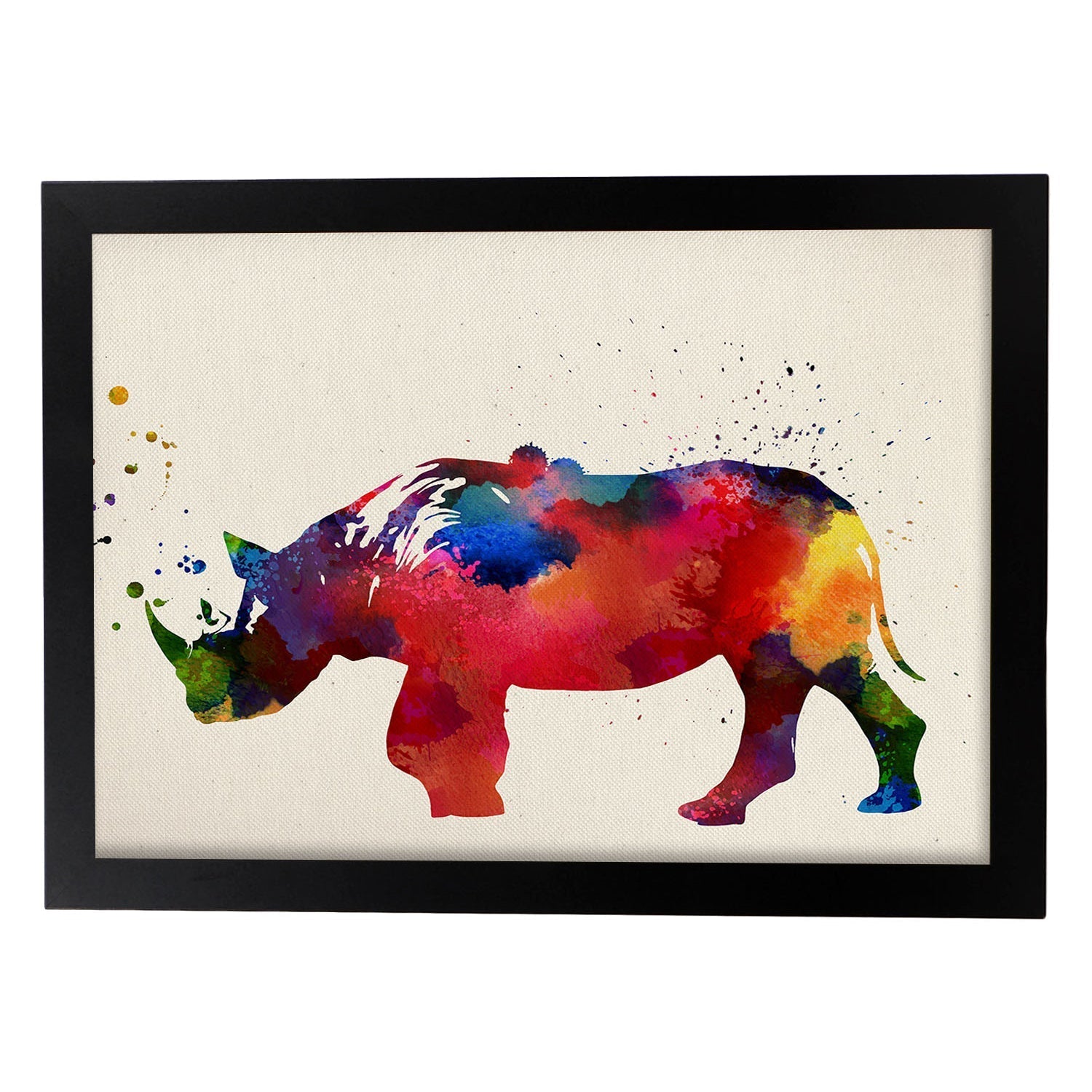 Poster de Rinoceronte con diseño acuarela. Mix de láminas con estilo acuarela-Artwork-Nacnic-A3-Marco Negro-Nacnic Estudio SL