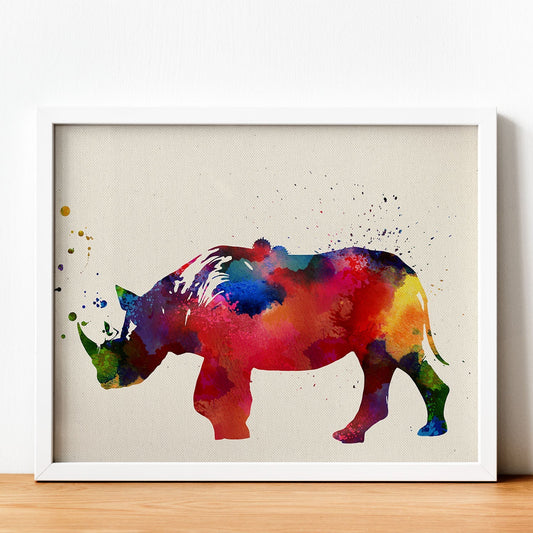 Poster de Rinoceronte con diseño acuarela. Mix de láminas con estilo acuarela-Artwork-Nacnic-Nacnic Estudio SL