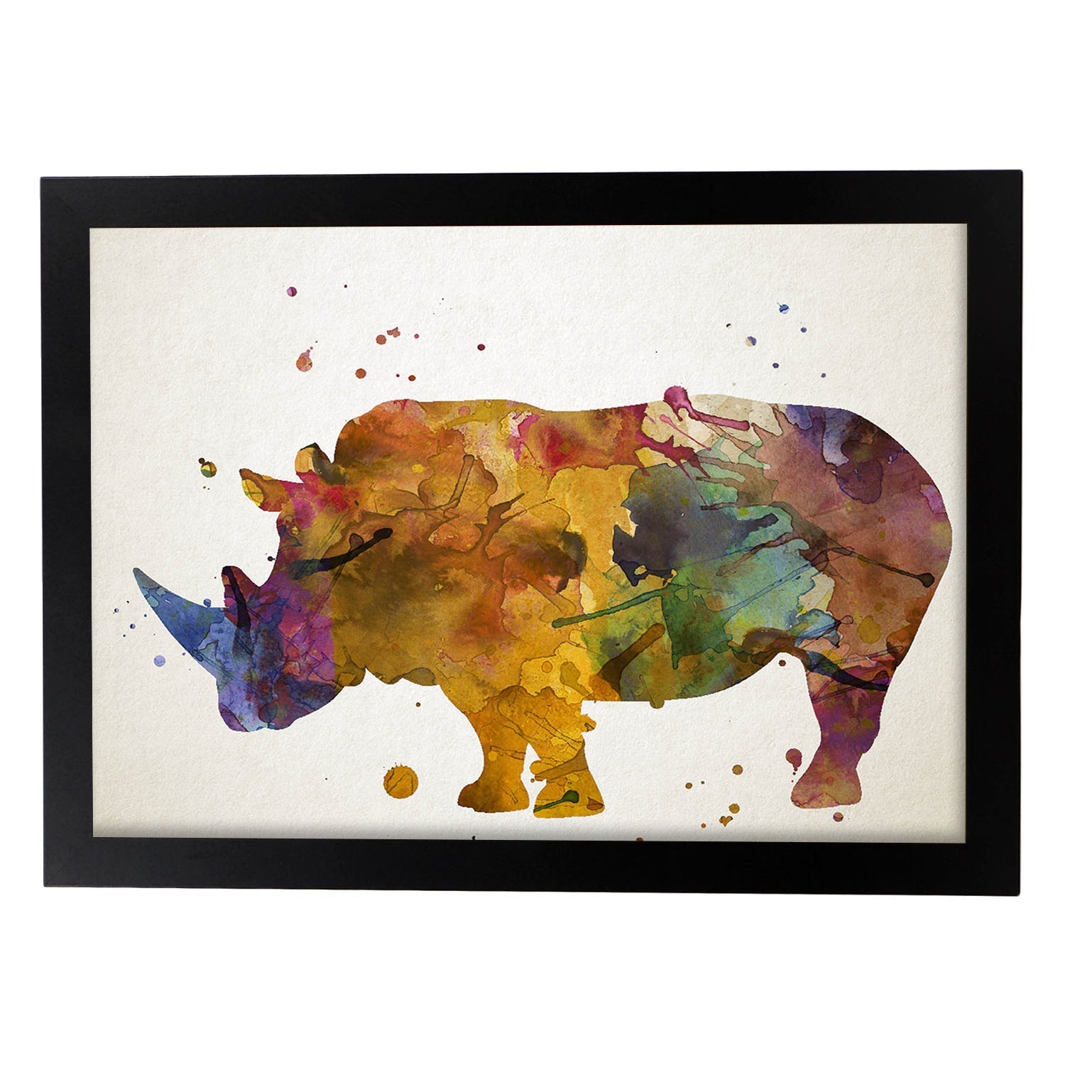 Poster de Rinoceronte estilo acuarela. Láminas de animales con estilo acuarela-Artwork-Nacnic-A3-Marco Negro-Nacnic Estudio SL