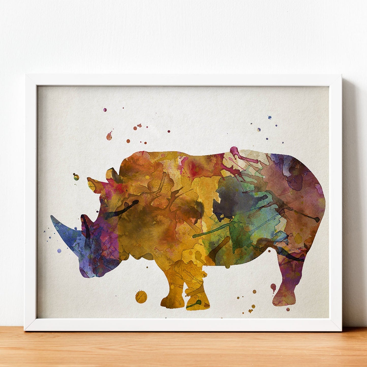 Poster de Rinoceronte estilo acuarela. Láminas de animales con estilo acuarela-Artwork-Nacnic-Nacnic Estudio SL