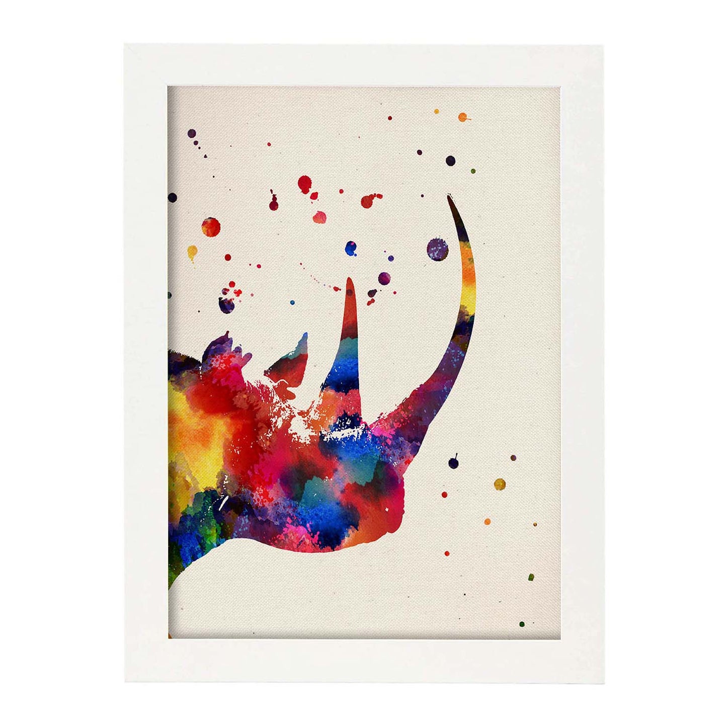 Poster de Rinoceronte perfil con diseño acuarela. Mix de láminas con estilo acuarela-Artwork-Nacnic-A3-Marco Blanco-Nacnic Estudio SL