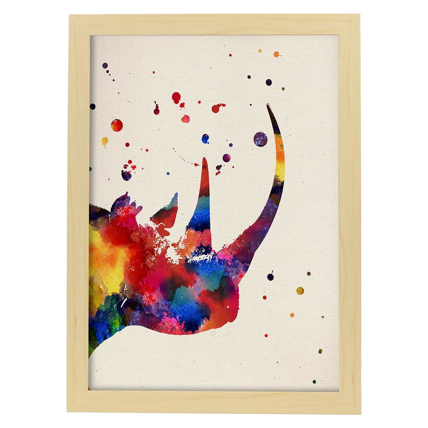 Poster de Rinoceronte perfil con diseño acuarela. Mix de láminas con estilo acuarela-Artwork-Nacnic-A3-Marco Madera clara-Nacnic Estudio SL