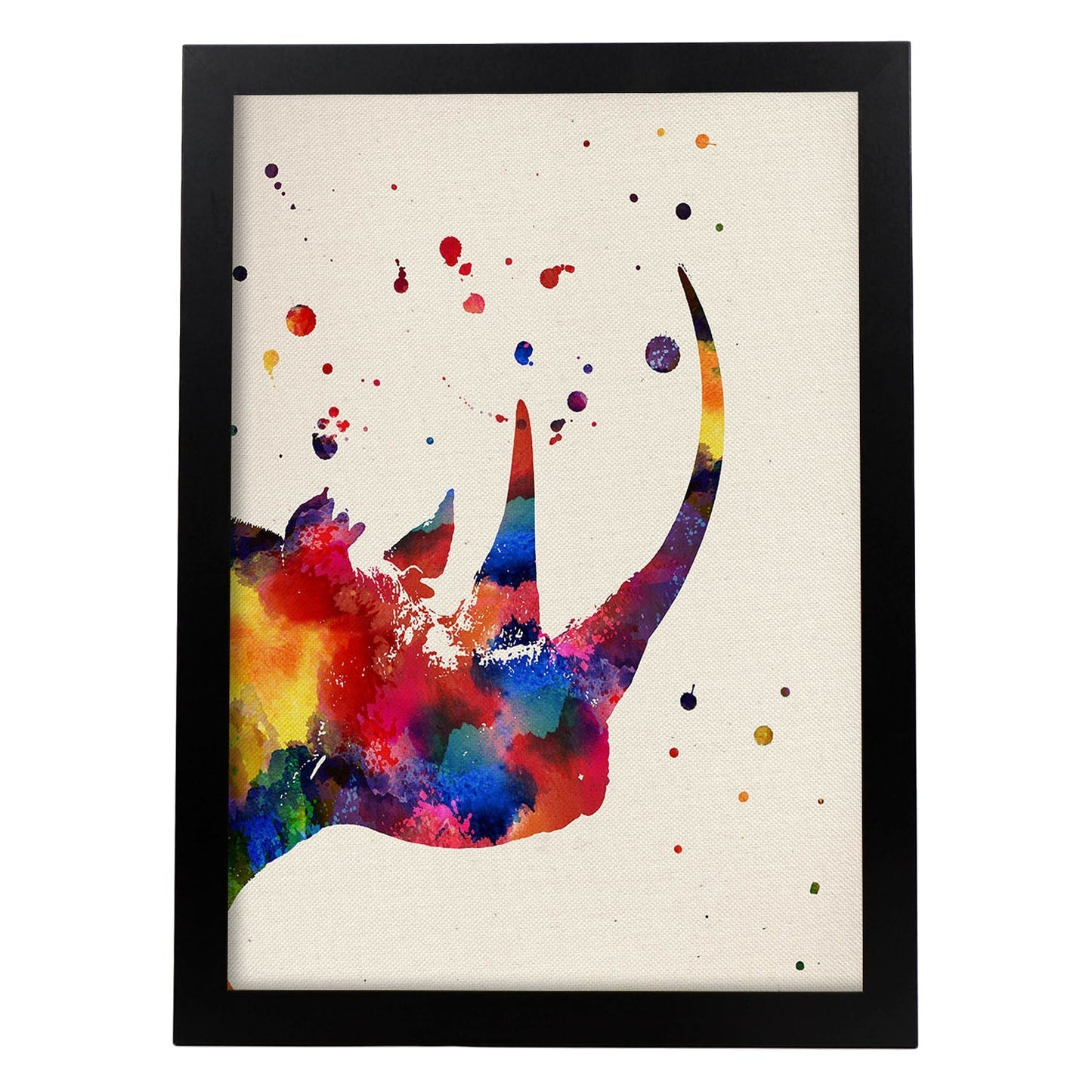 Poster de Rinoceronte perfil con diseño acuarela. Mix de láminas con estilo acuarela-Artwork-Nacnic-A3-Marco Negro-Nacnic Estudio SL