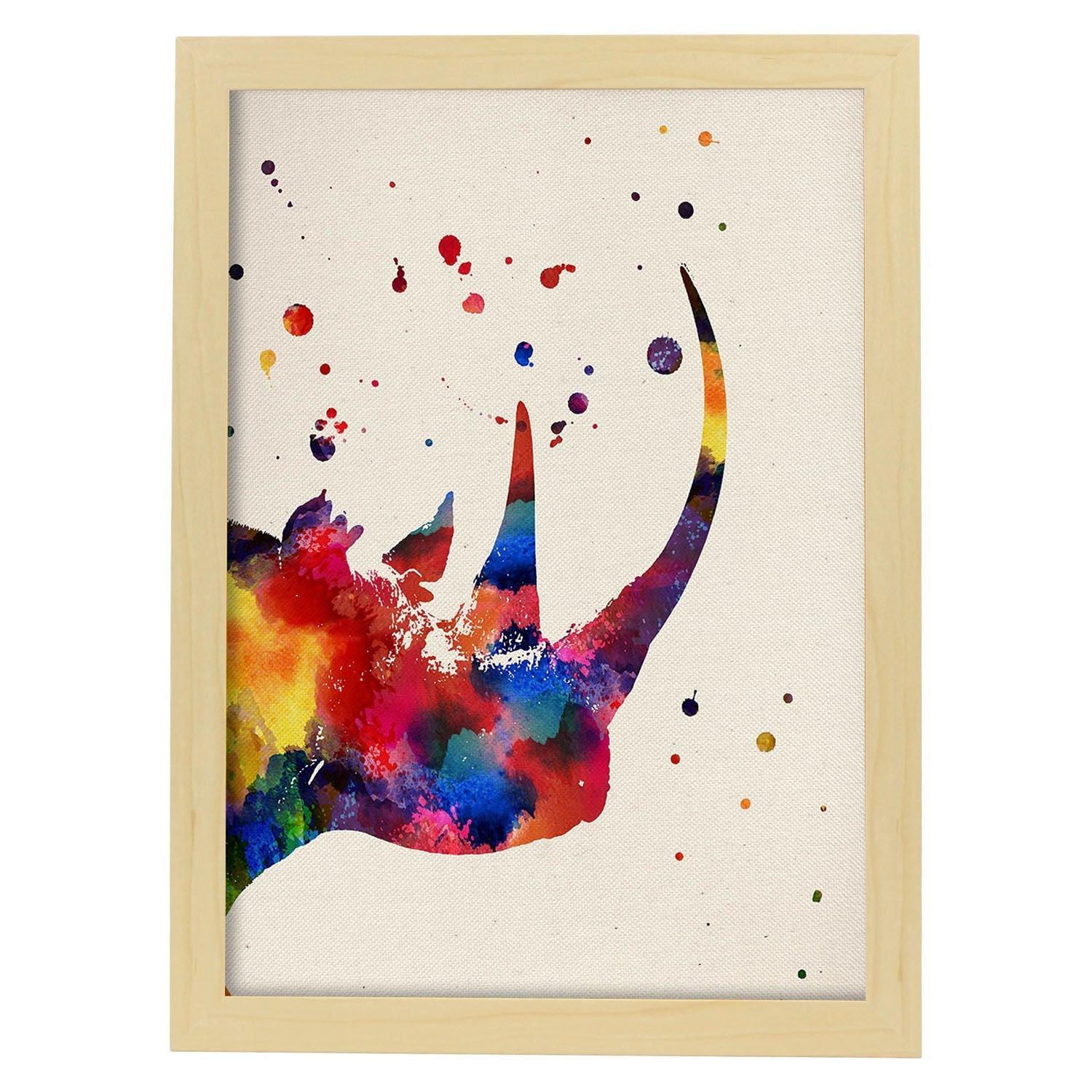 Poster de Rinoceronte perfil con diseño acuarela. Mix de láminas con estilo acuarela-Artwork-Nacnic-A4-Marco Madera clara-Nacnic Estudio SL