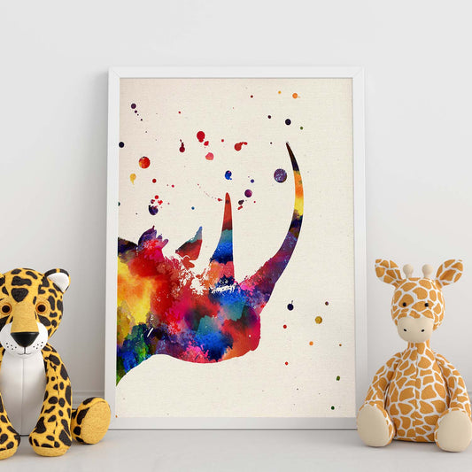 Poster de Rinoceronte perfil con diseño acuarela. Mix de láminas con estilo acuarela-Artwork-Nacnic-Nacnic Estudio SL