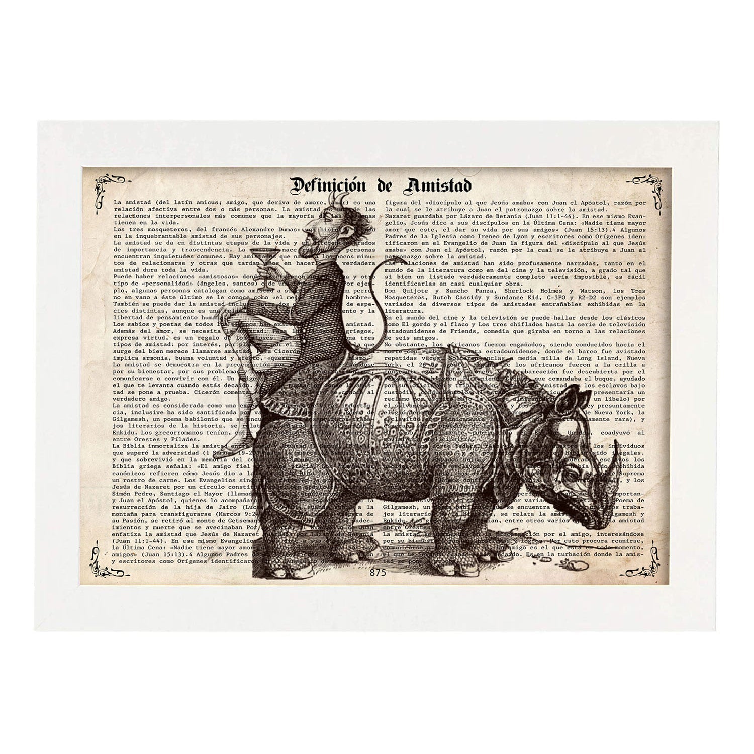Poster de Rinoceronte y diablo. Láminas de animales con definiciones. Ilustraciones de animales con textos.-Artwork-Nacnic-A3-Marco Blanco-Nacnic Estudio SL