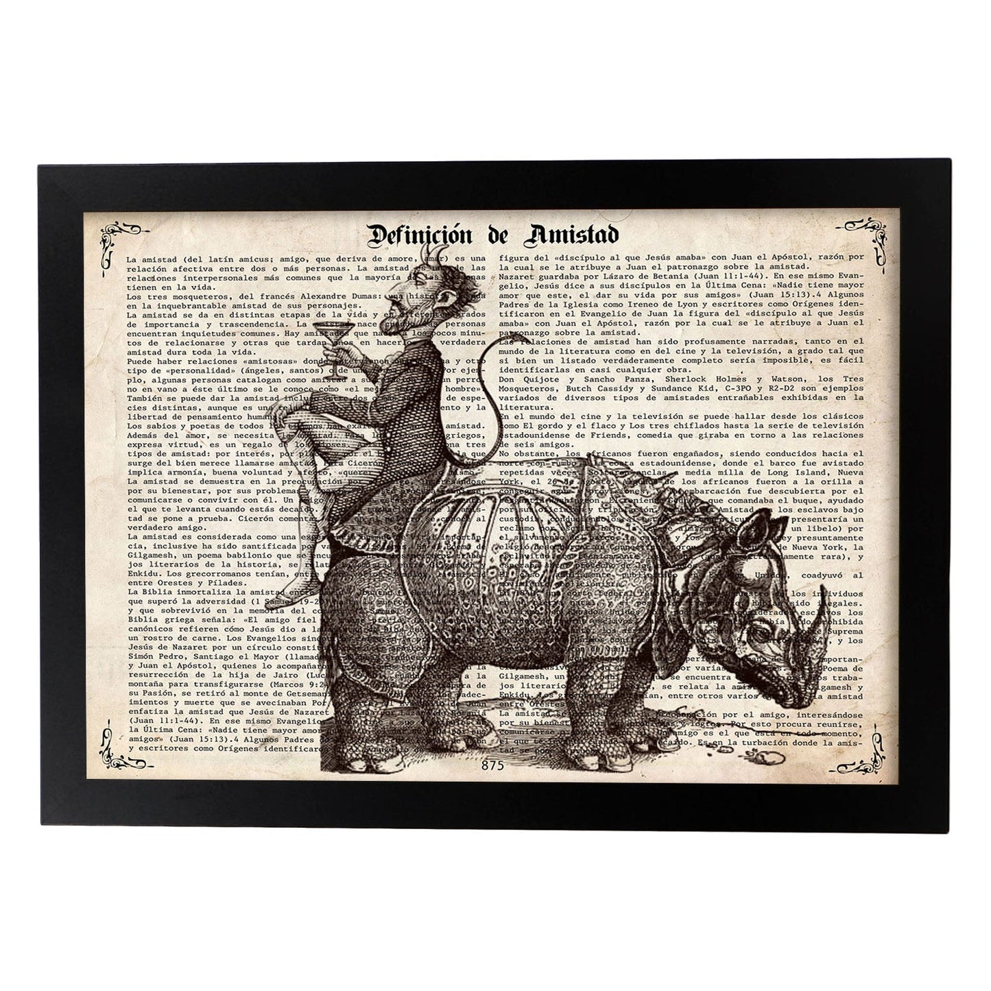 Poster de Rinoceronte y diablo. Láminas de animales con definiciones. Ilustraciones de animales con textos.-Artwork-Nacnic-A3-Marco Negro-Nacnic Estudio SL