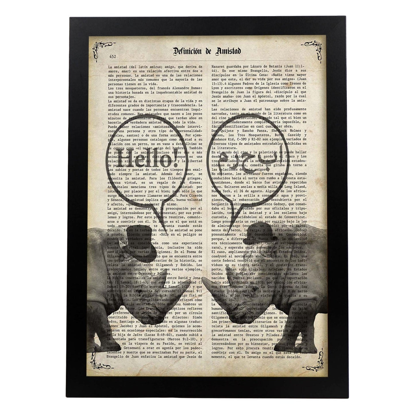 Poster de Rinos hablando. Láminas de animales con definiciones. Ilustraciones de animales con textos.-Artwork-Nacnic-A3-Marco Negro-Nacnic Estudio SL