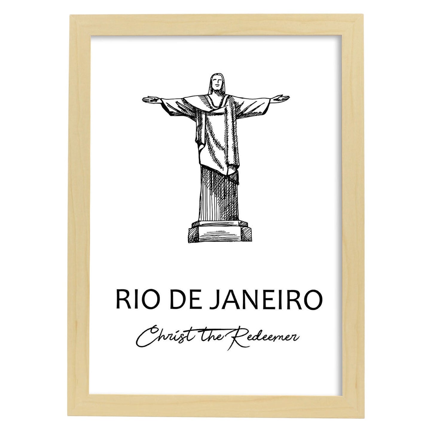 Poster de Rio de Janeiro - Cristo redentor. Láminas con monumentos de ciudades.-Artwork-Nacnic-A3-Marco Madera clara-Nacnic Estudio SL