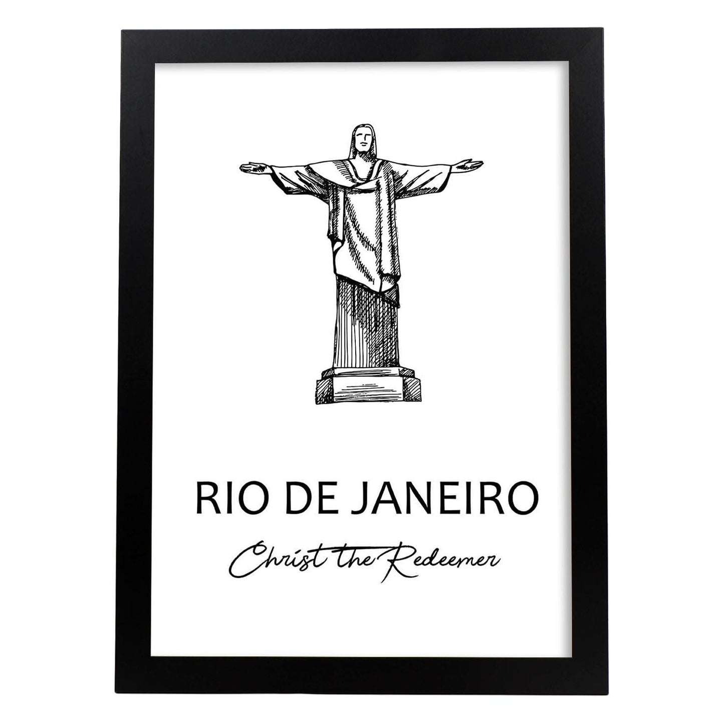 Poster de Rio de Janeiro - Cristo redentor. Láminas con monumentos de ciudades.-Artwork-Nacnic-A3-Marco Negro-Nacnic Estudio SL