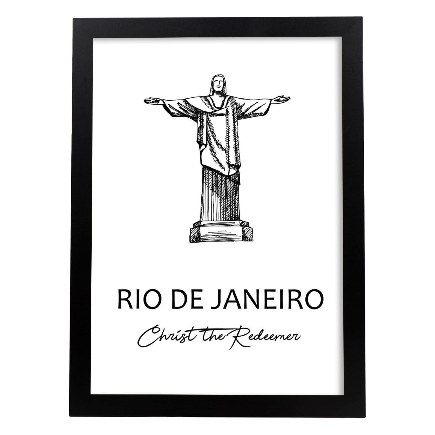 Poster de Rio de Janeiro - Cristo redentor. Láminas con monumentos de ciudades.-Artwork-Nacnic-A4-Marco Negro-Nacnic Estudio SL