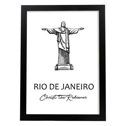Poster de Rio de Janeiro - Cristo redentor. Láminas con monumentos de ciudades.-Artwork-Nacnic-A4-Marco Negro-Nacnic Estudio SL