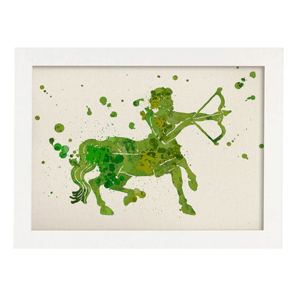 Poster de Sagitario a estilo acuarela. Láminas de los símbolos del zodiaco con diseños coloridos de pintura acuarela.-Artwork-Nacnic-A4-Marco Blanco-Nacnic Estudio SL