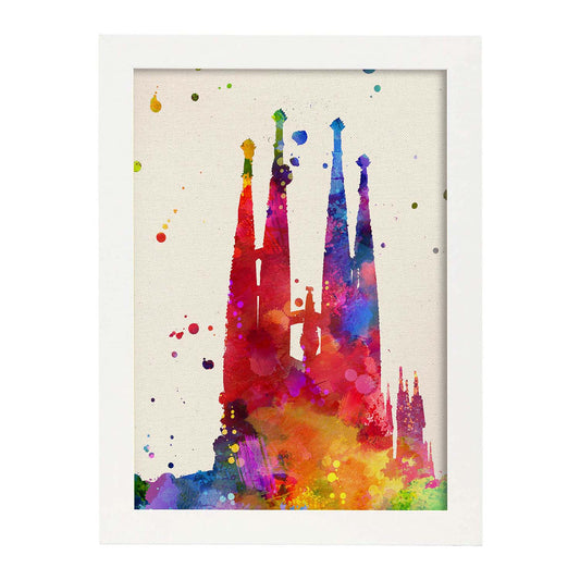 Poster de Sagrada famlia. Láminas e ilustraciones de ciudades, comunidades, y mapas de España.-Artwork-Nacnic-A4-Marco Blanco-Nacnic Estudio SL