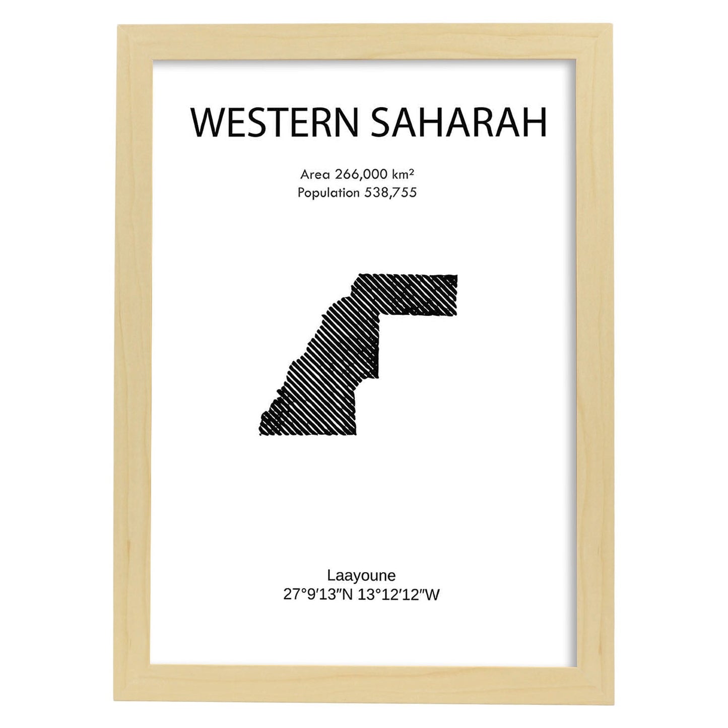 Poster de Sáhara oriental. Láminas de paises y continentes del mundo.-Artwork-Nacnic-A3-Marco Madera clara-Nacnic Estudio SL