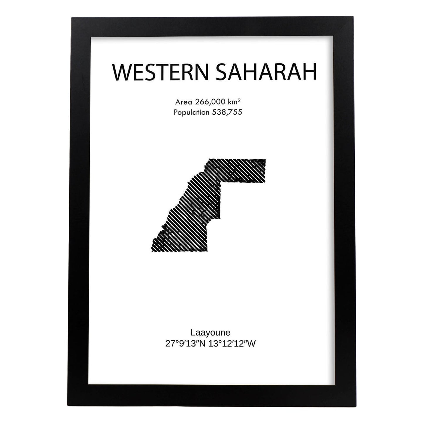 Poster de Sáhara oriental. Láminas de paises y continentes del mundo.-Artwork-Nacnic-A4-Marco Negro-Nacnic Estudio SL