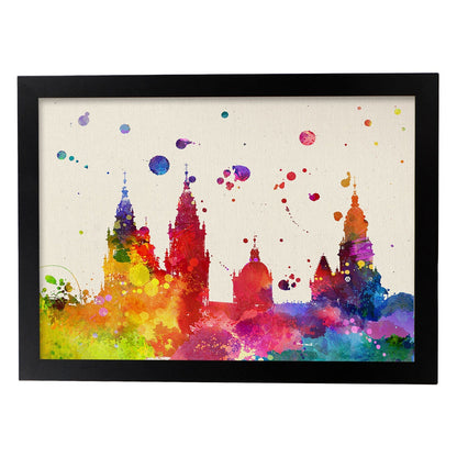 Poster de Santiago de compostela. Láminas e ilustraciones de ciudades, comunidades, y mapas de España.-Artwork-Nacnic-A4-Marco Negro-Nacnic Estudio SL