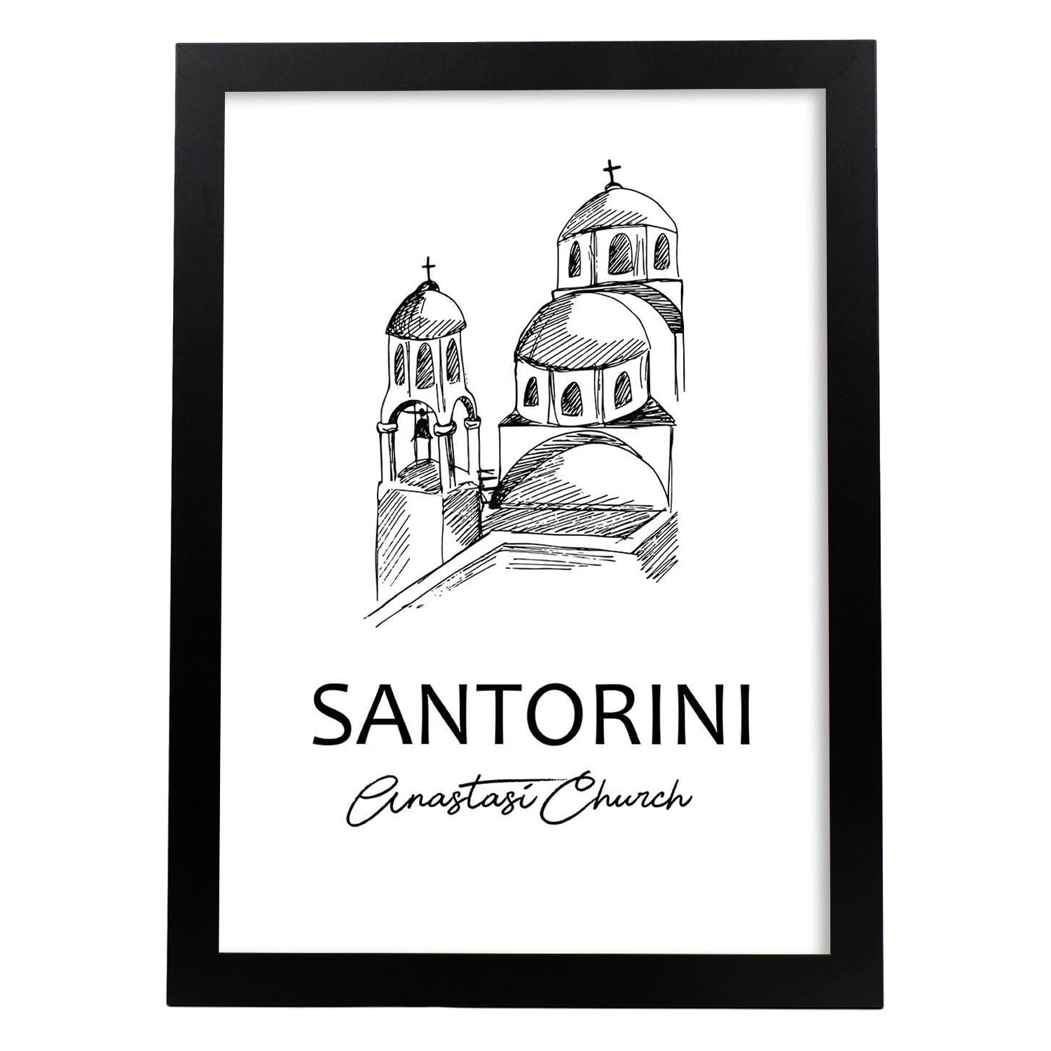 Poster de Santorini - Iglesia Anastasi. Láminas con monumentos de ciudades.-Artwork-Nacnic-A3-Marco Negro-Nacnic Estudio SL