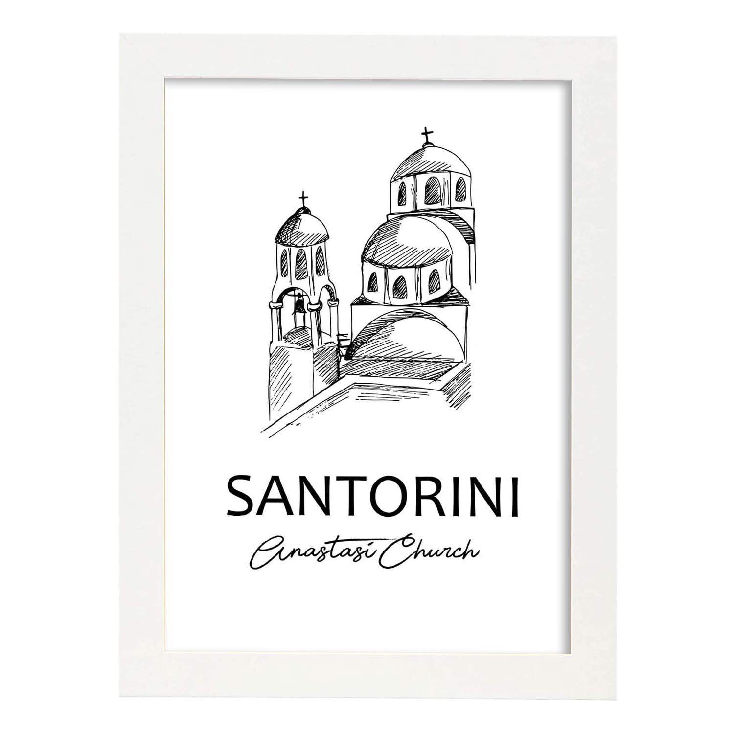 Poster de Santorini - Iglesia Anastasi. Láminas con monumentos de ciudades.-Artwork-Nacnic-A4-Marco Blanco-Nacnic Estudio SL
