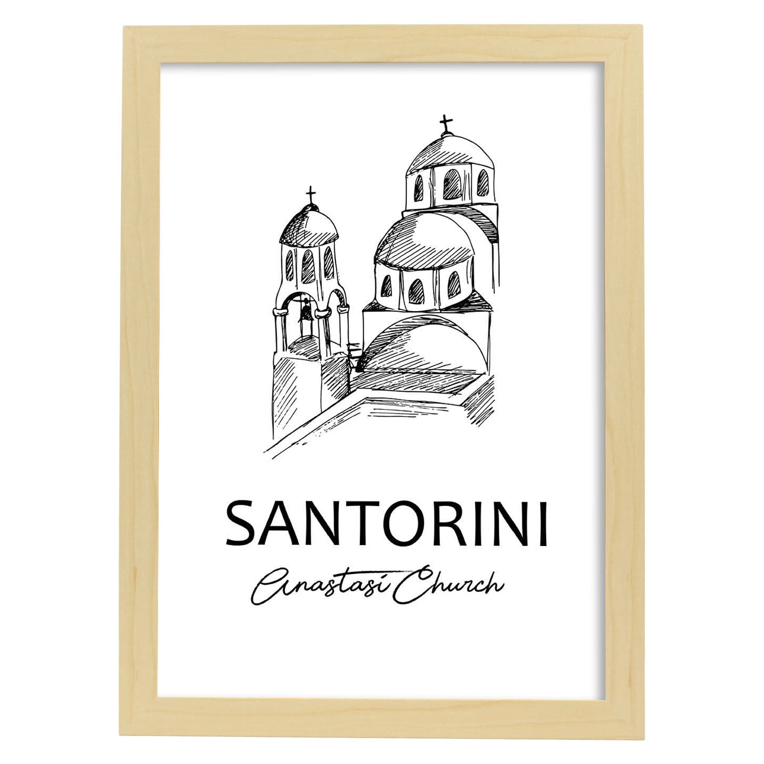 Poster de Santorini - Iglesia Anastasi. Láminas con monumentos de ciudades.-Artwork-Nacnic-A4-Marco Madera clara-Nacnic Estudio SL