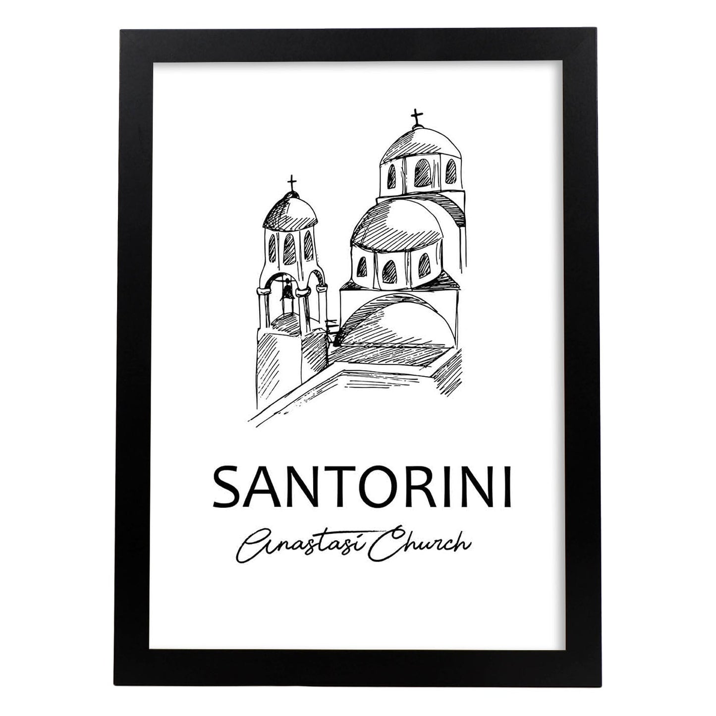 Poster de Santorini - Iglesia Anastasi. Láminas con monumentos de ciudades.-Artwork-Nacnic-A4-Marco Negro-Nacnic Estudio SL