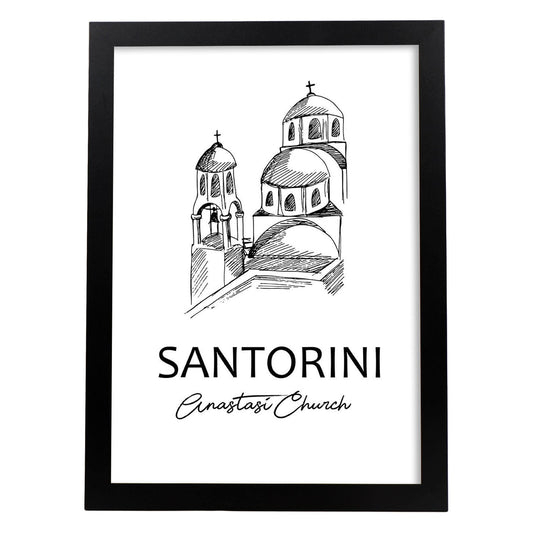 Poster de Santorini - Iglesia Anastasi. Láminas con monumentos de ciudades.-Artwork-Nacnic-A4-Marco Negro-Nacnic Estudio SL