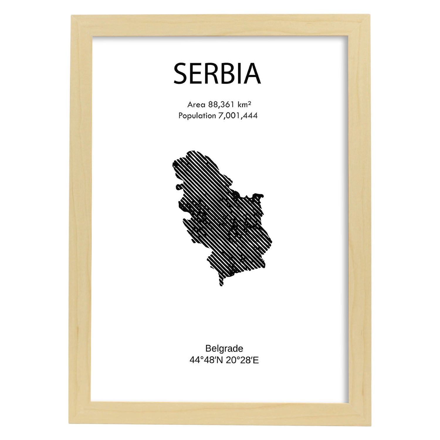 Poster de Serbia. Láminas de paises y continentes del mundo.-Artwork-Nacnic-A3-Marco Madera clara-Nacnic Estudio SL