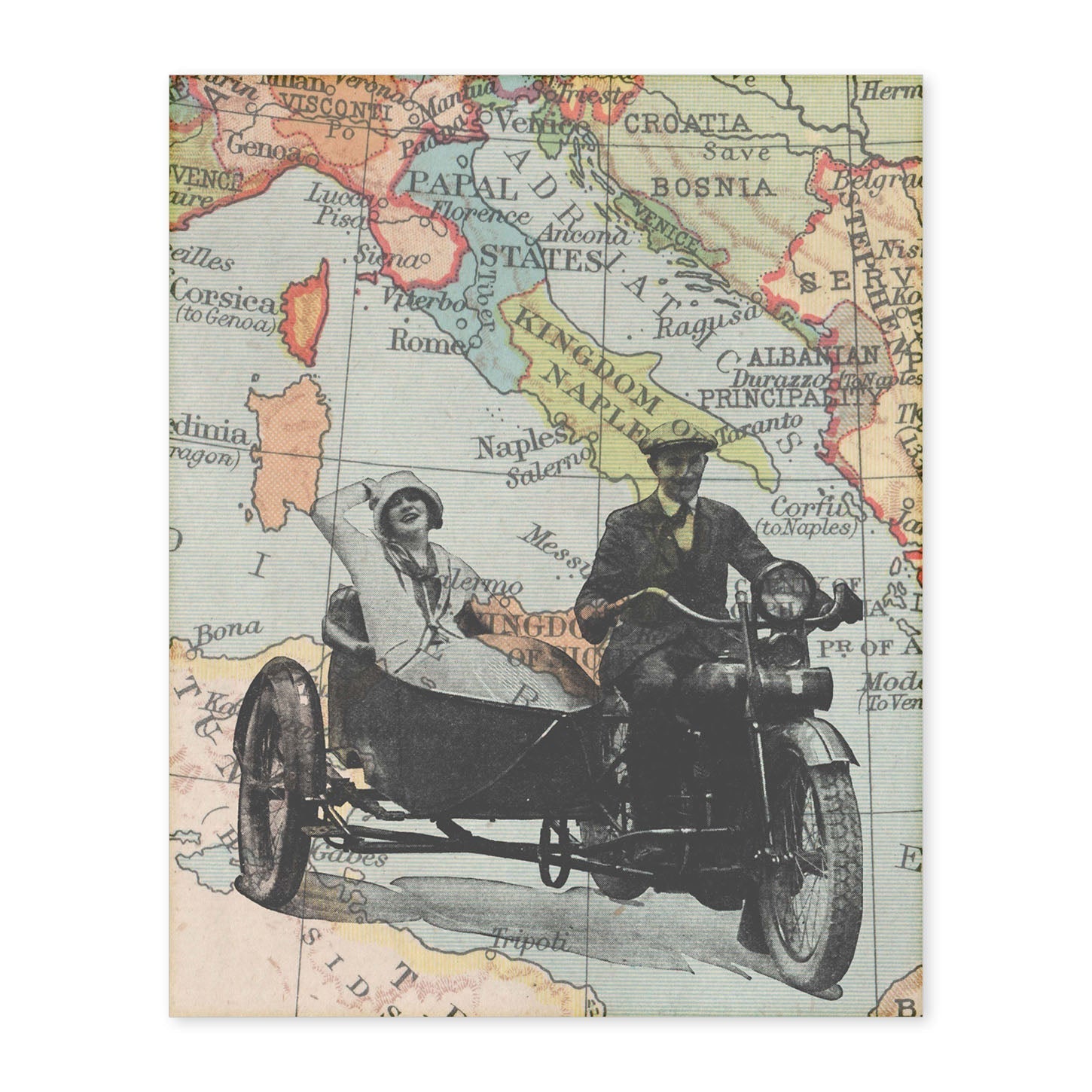 Poster de Sidecar en Italia. Láminas de mapas del mundo. Decoración con mapas e imágenes vintage.-Artwork-Nacnic-A4-Sin marco-Nacnic Estudio SL
