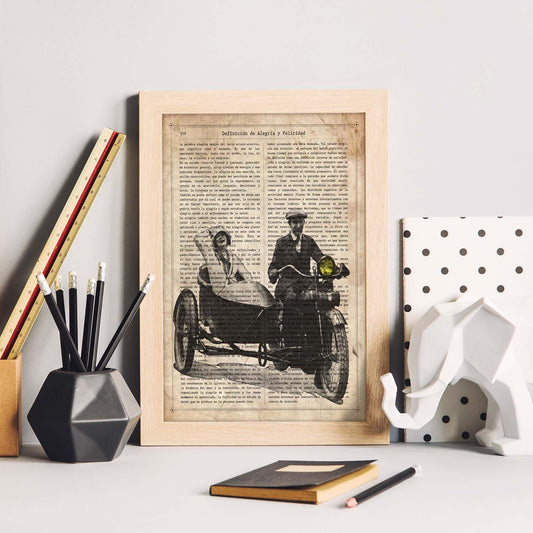 Poster de Sidecar. Láminas de vehículos con definiciones. Ilustraciones vintage de coches, motos, aviones, -Artwork-Nacnic-Nacnic Estudio SL