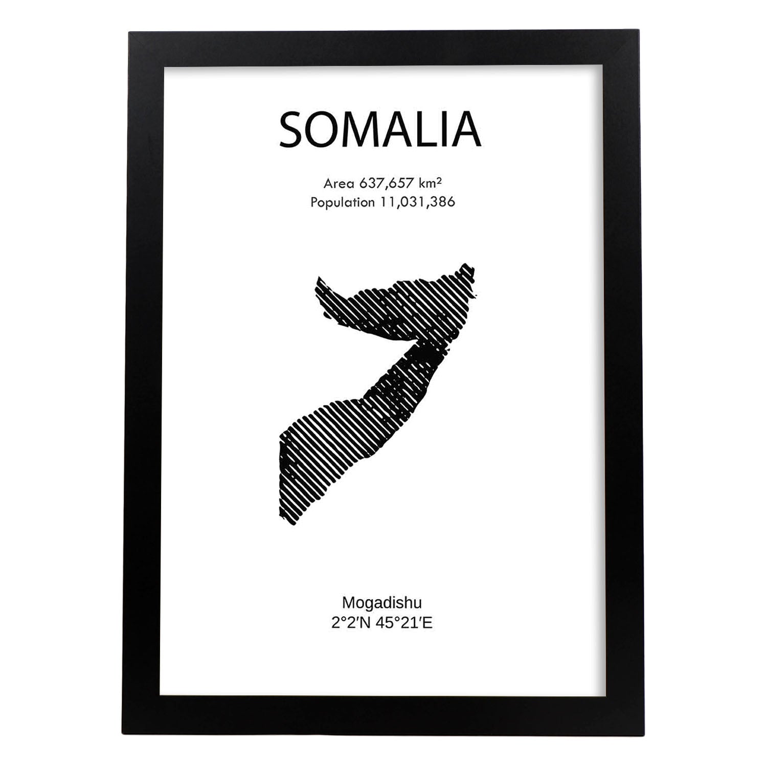 Poster de Somalia. Láminas de paises y continentes del mundo.-Artwork-Nacnic-A4-Marco Negro-Nacnic Estudio SL