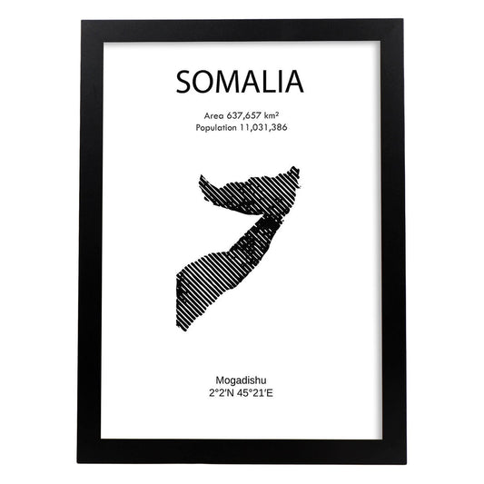 Poster de Somalia. Láminas de paises y continentes del mundo.-Artwork-Nacnic-A4-Marco Negro-Nacnic Estudio SL