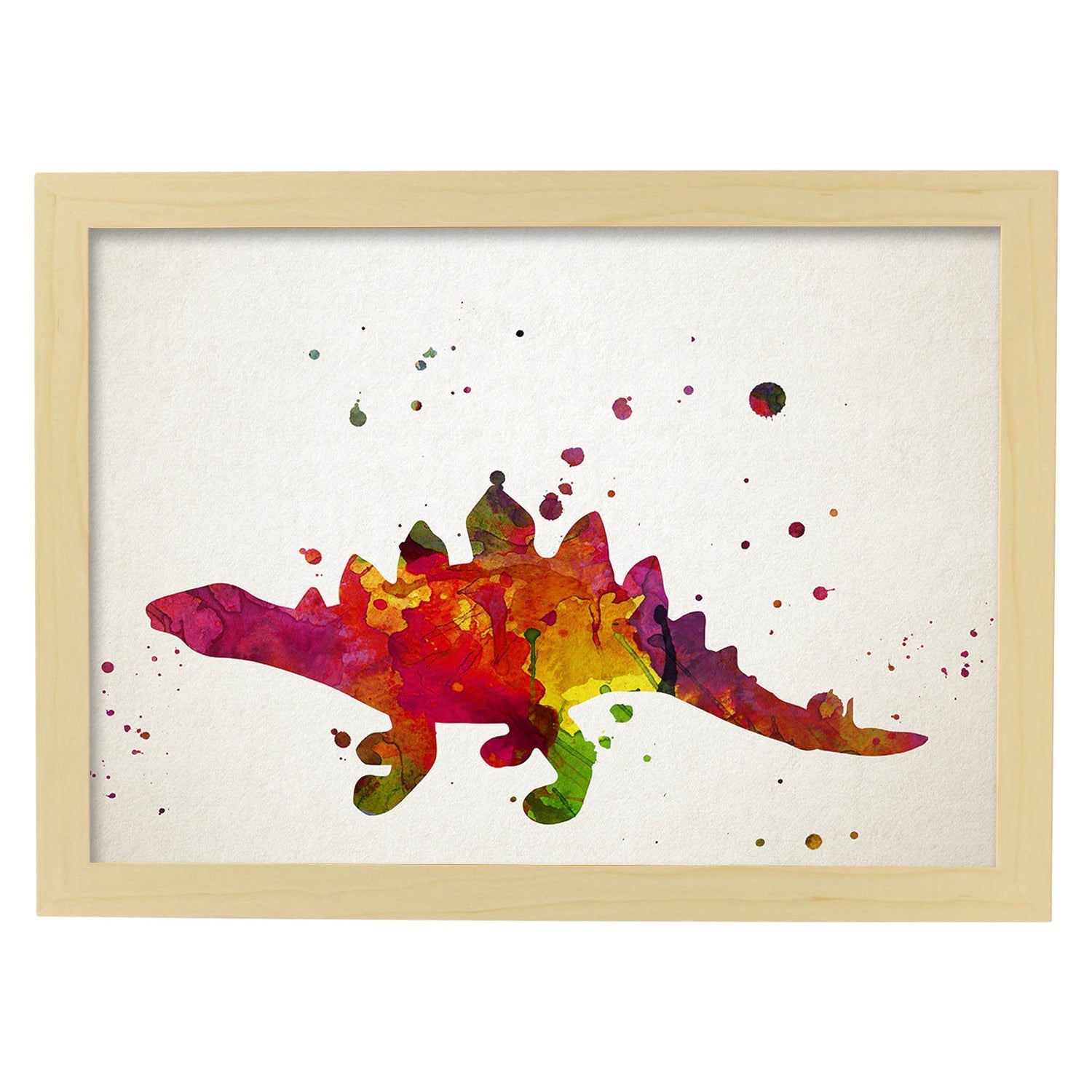 Poster de Stegosaurus estilo acuarela. Láminas de animales con estilo acuarela-Artwork-Nacnic-A4-Marco Madera clara-Nacnic Estudio SL