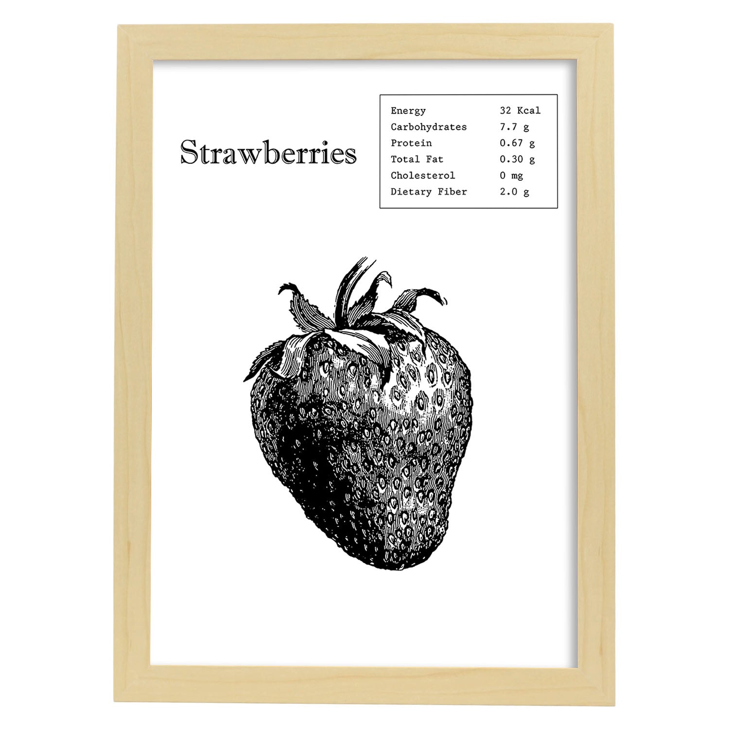 Poster de Strawberries. Láminas de frutas y verduras en inglés.-Artwork-Nacnic-A3-Marco Madera clara-Nacnic Estudio SL