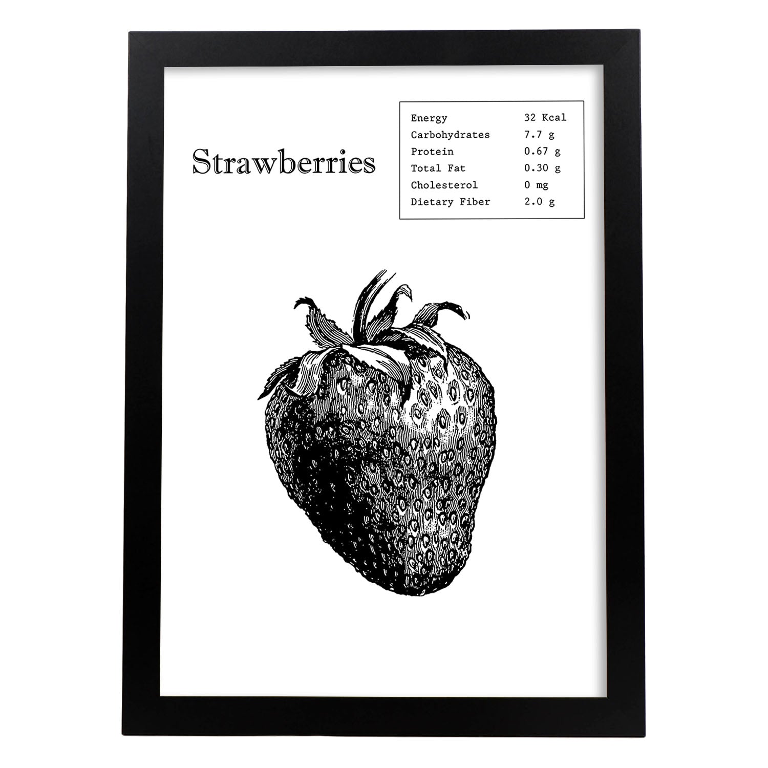 Poster de Strawberries. Láminas de frutas y verduras en inglés.-Artwork-Nacnic-A3-Marco Negro-Nacnic Estudio SL