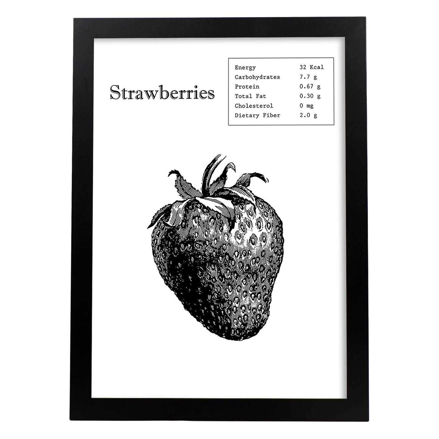 Poster de Strawberries. Láminas de frutas y verduras en inglés.-Artwork-Nacnic-A4-Marco Negro-Nacnic Estudio SL
