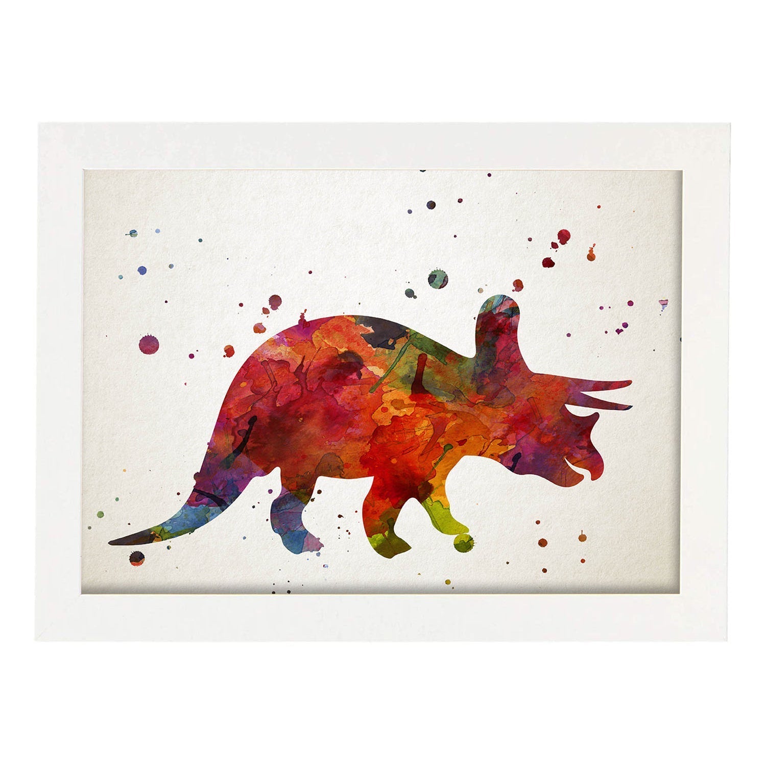 Poster de Styracosarus estilo acuarela. Láminas de animales con estilo acuarela-Artwork-Nacnic-A3-Marco Blanco-Nacnic Estudio SL
