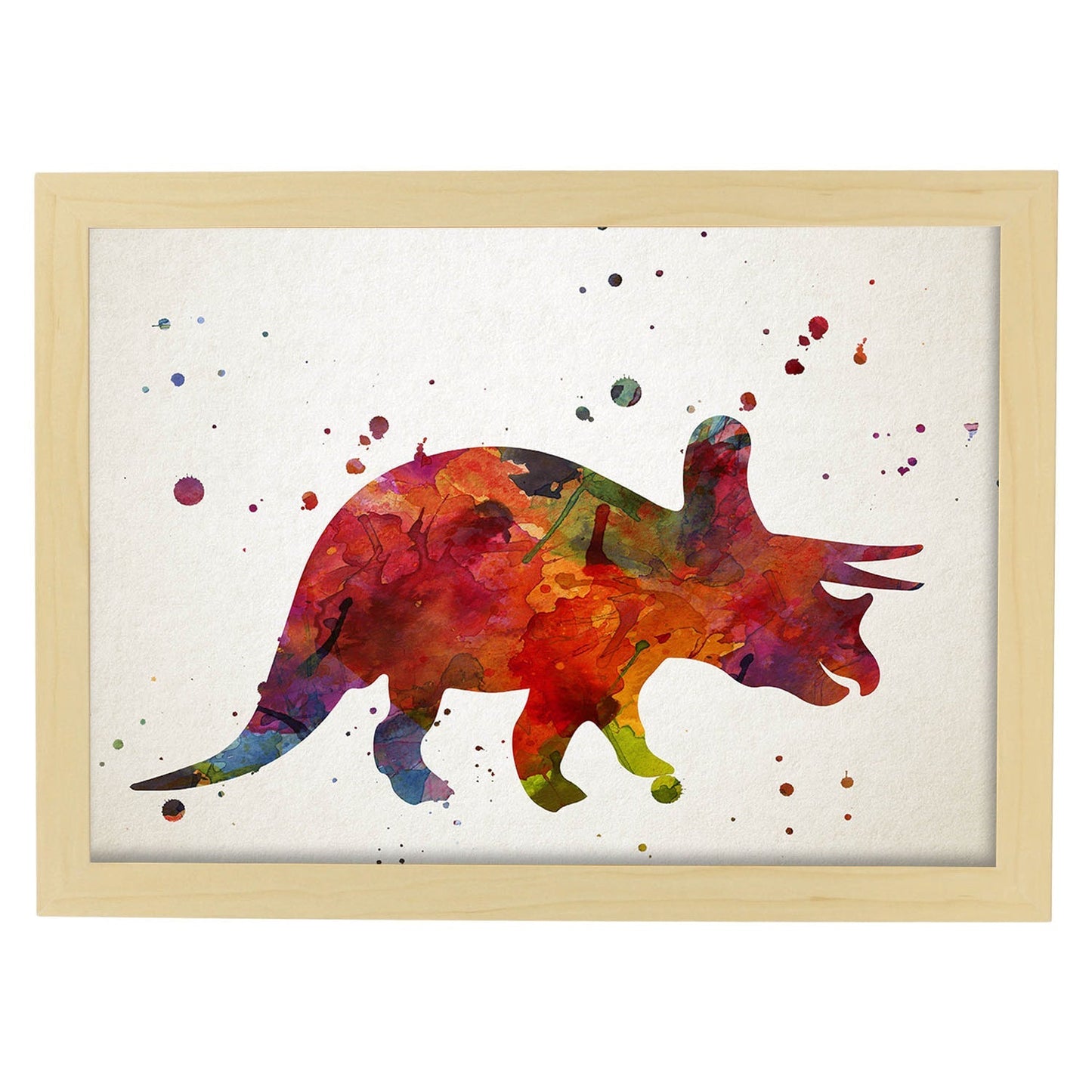 Poster de Styracosarus estilo acuarela. Láminas de animales con estilo acuarela-Artwork-Nacnic-A3-Marco Madera clara-Nacnic Estudio SL