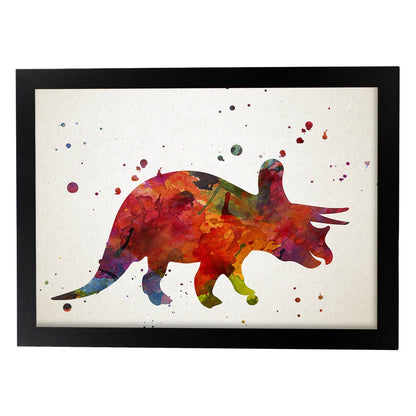 Poster de Styracosarus estilo acuarela. Láminas de animales con estilo acuarela-Artwork-Nacnic-A4-Marco Negro-Nacnic Estudio SL