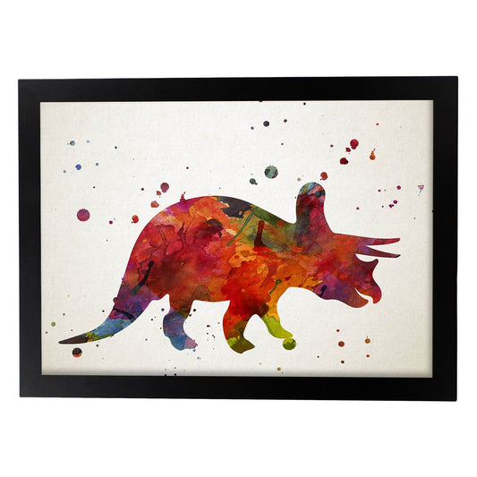 Poster de Styracosarus estilo acuarela. Láminas de animales con estilo acuarela-Artwork-Nacnic-A4-Marco Negro-Nacnic Estudio SL