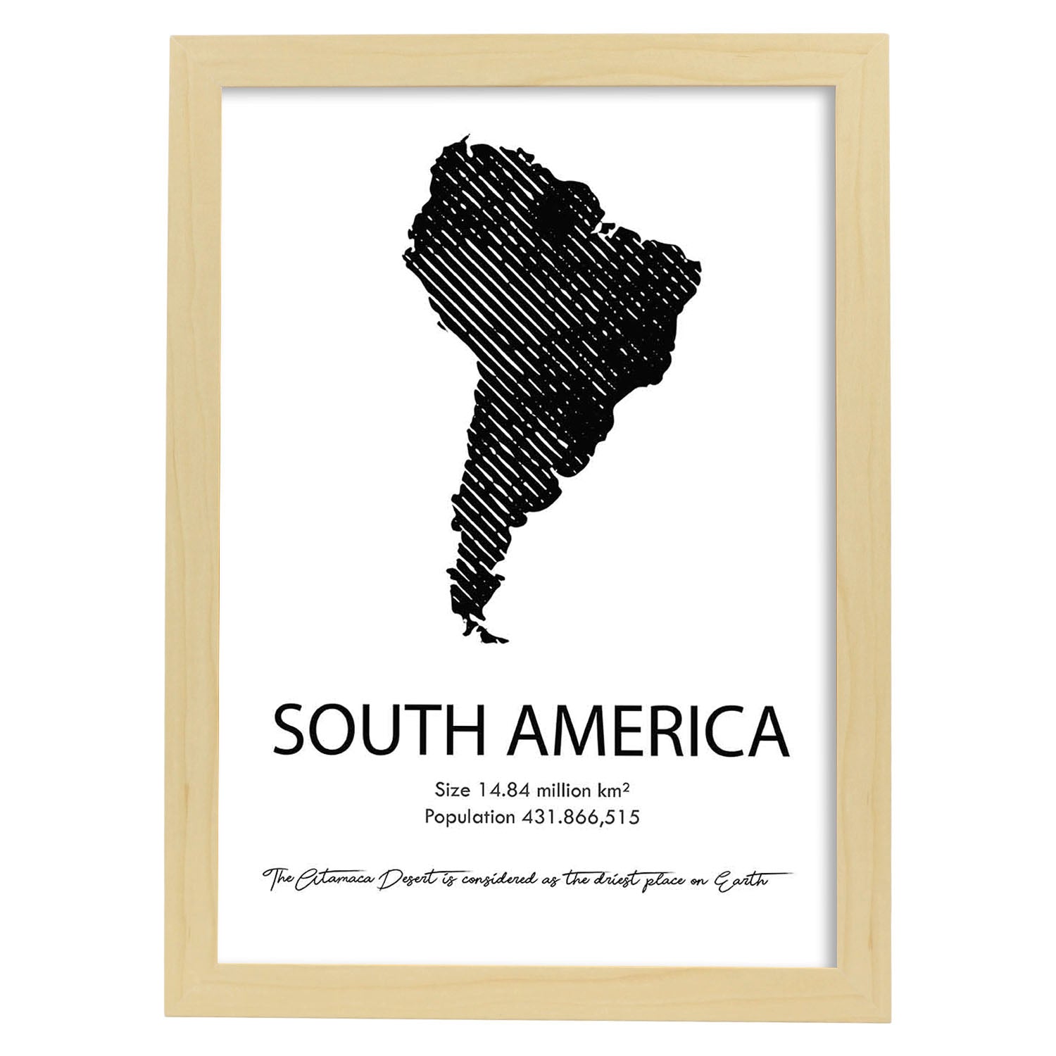 Poster de Sudamérica. Láminas de paises y continentes del mundo.-Artwork-Nacnic-A4-Marco Madera clara-Nacnic Estudio SL
