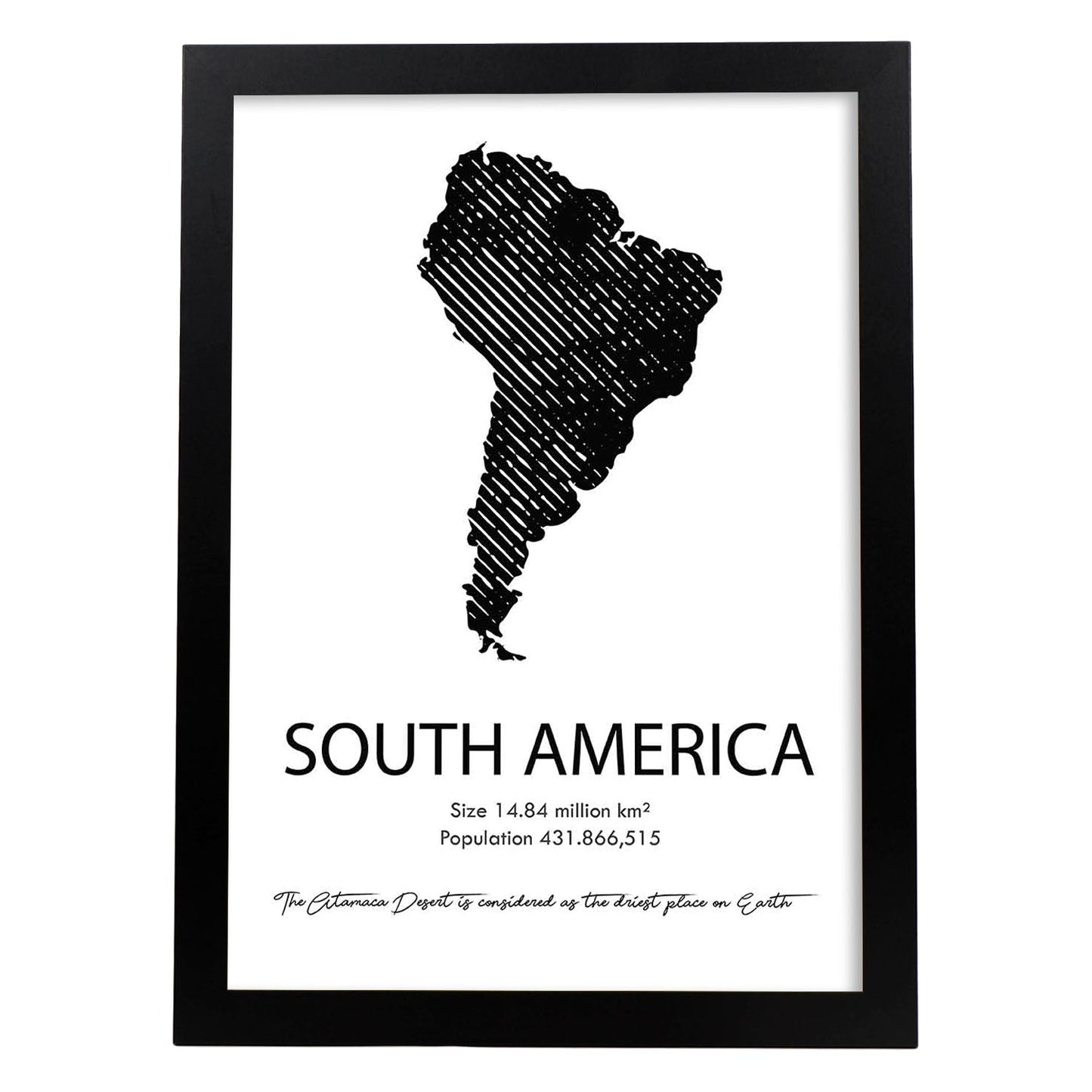Poster de Sudamérica. Láminas de paises y continentes del mundo.-Artwork-Nacnic-A4-Marco Negro-Nacnic Estudio SL