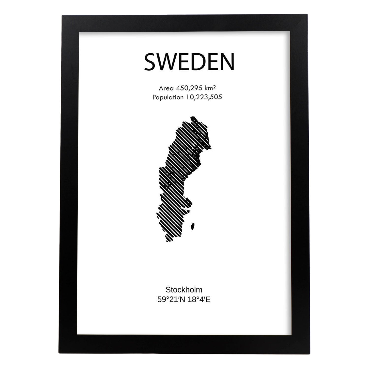 Poster de Suecia. Láminas de paises y continentes del mundo.-Artwork-Nacnic-A3-Marco Negro-Nacnic Estudio SL