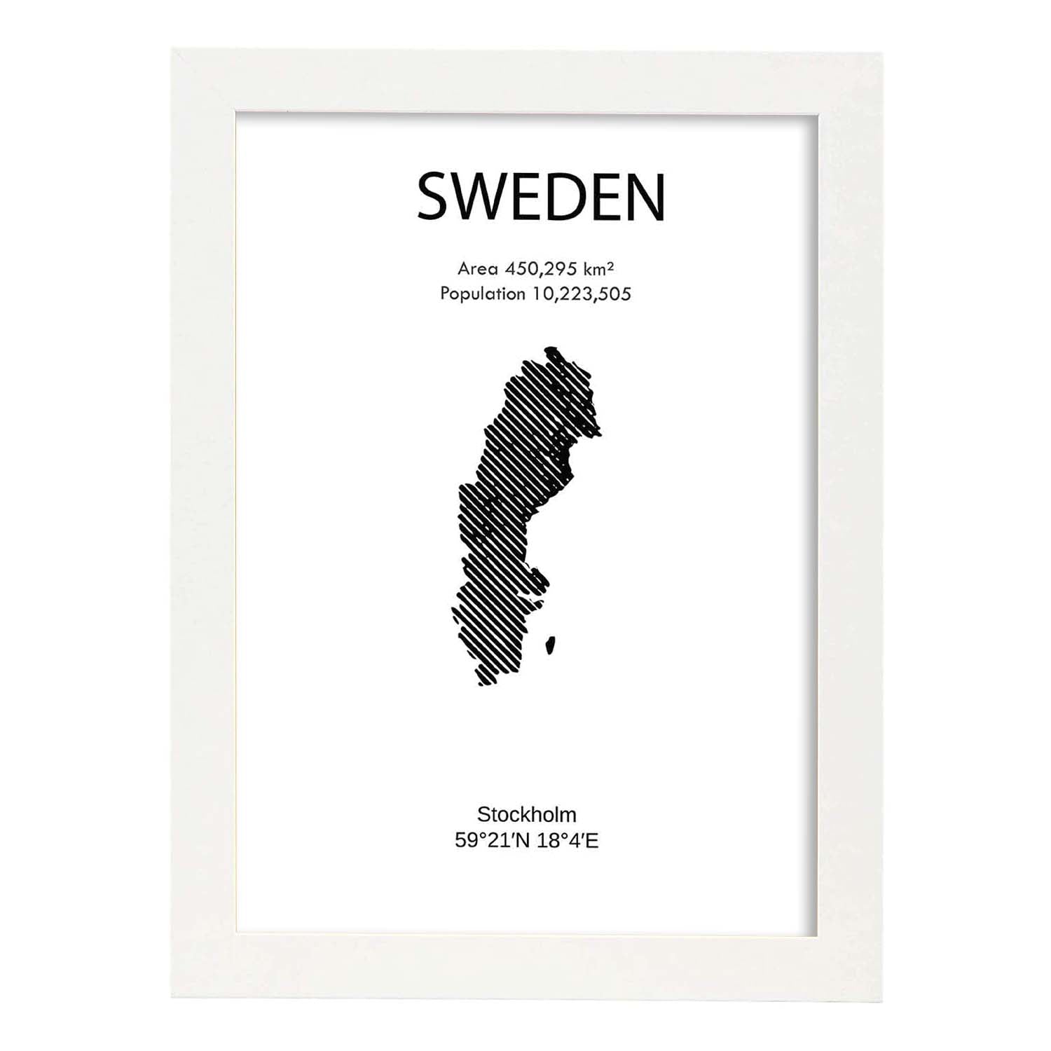 Poster de Suecia. Láminas de paises y continentes del mundo.-Artwork-Nacnic-A4-Marco Blanco-Nacnic Estudio SL