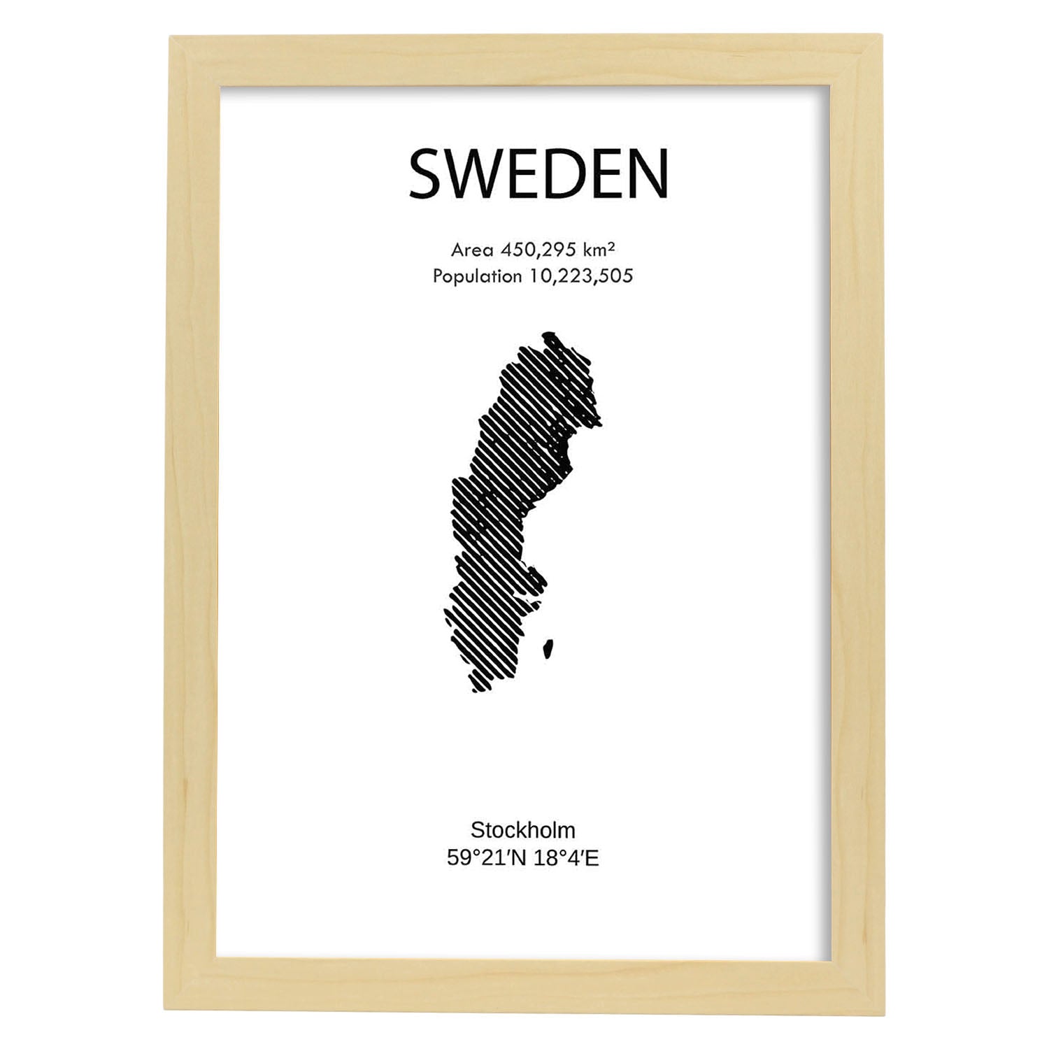 Poster de Suecia. Láminas de paises y continentes del mundo.-Artwork-Nacnic-A4-Marco Madera clara-Nacnic Estudio SL
